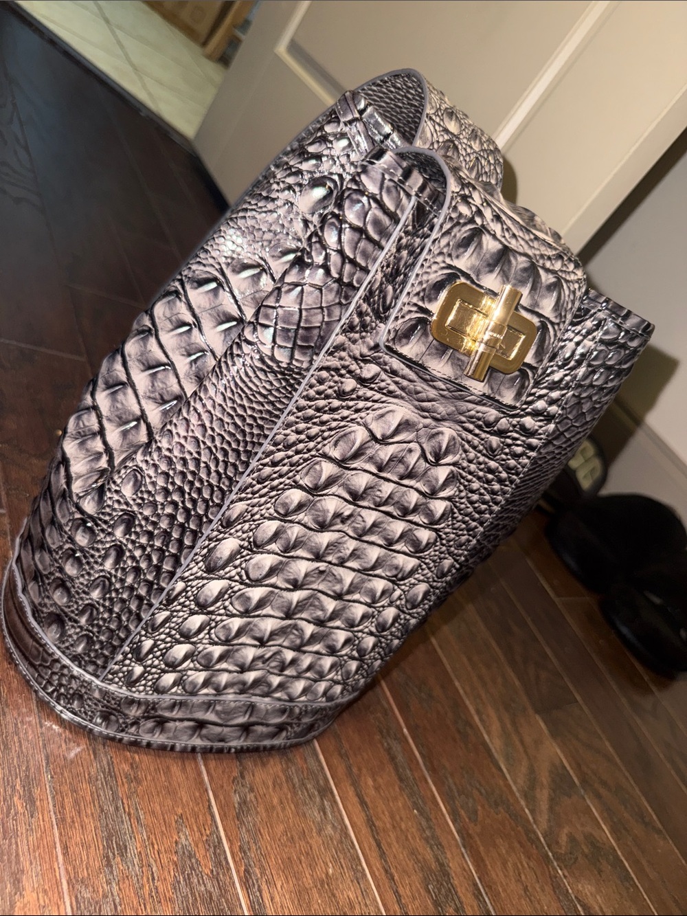 Women's Brahmin Bucket Bag in Charcoal Gray with Gold Hardware